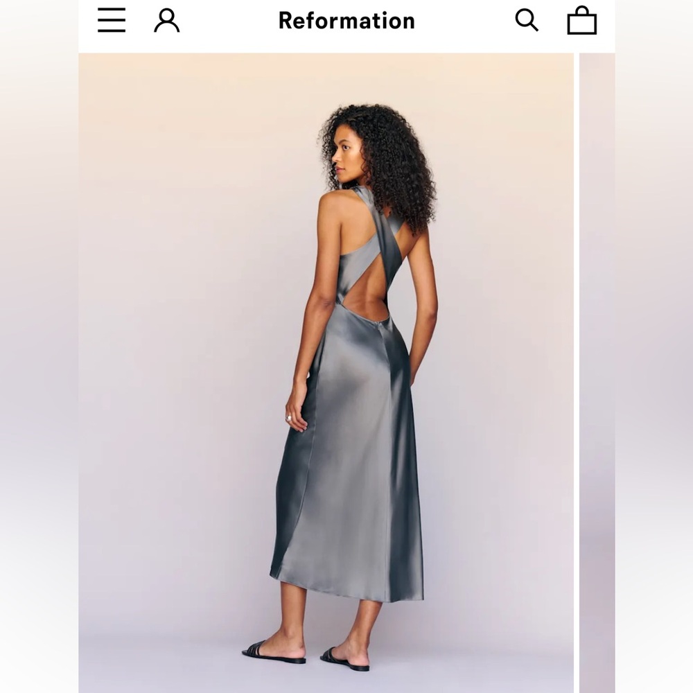 Reformation Casette Silk Dress Shale - Size 8